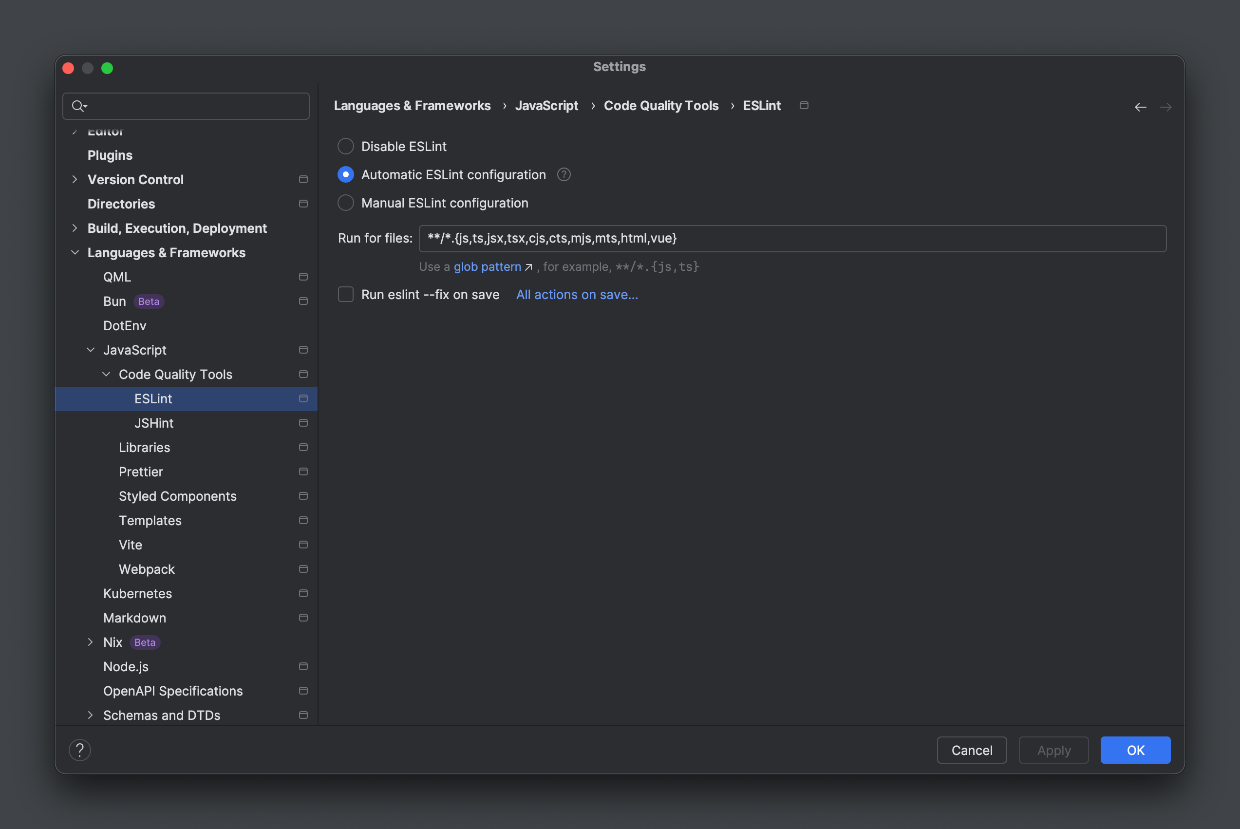 WebStorm settings ESLint