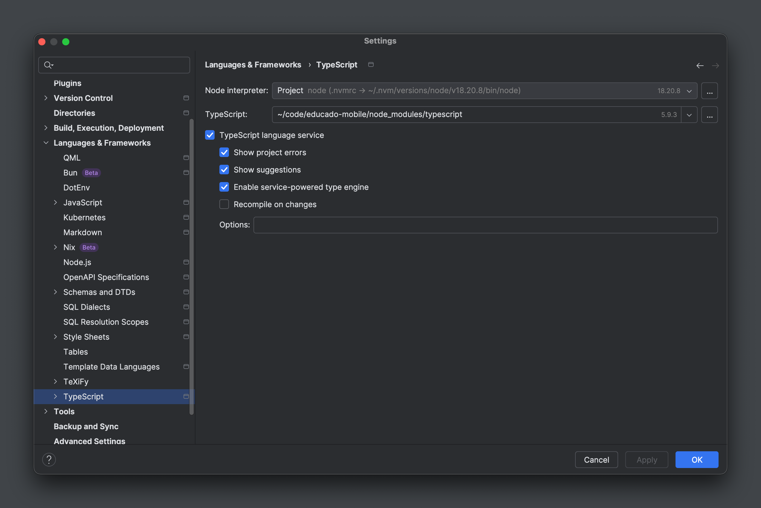 WebStorm settings TypeScript